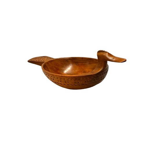 Vintage Hand Carved Yugoslavian Solid Wood Bowl Folk Duck Nut Dish Trinket Dish - Picture 5 of 6